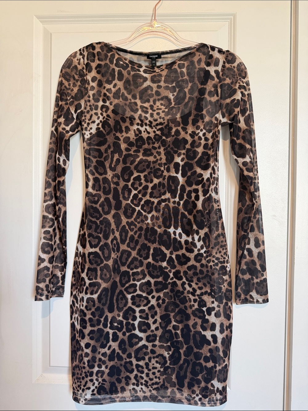 Express Leopard-Print Long Sleeve Bodycon Dress - Brown/Tan
